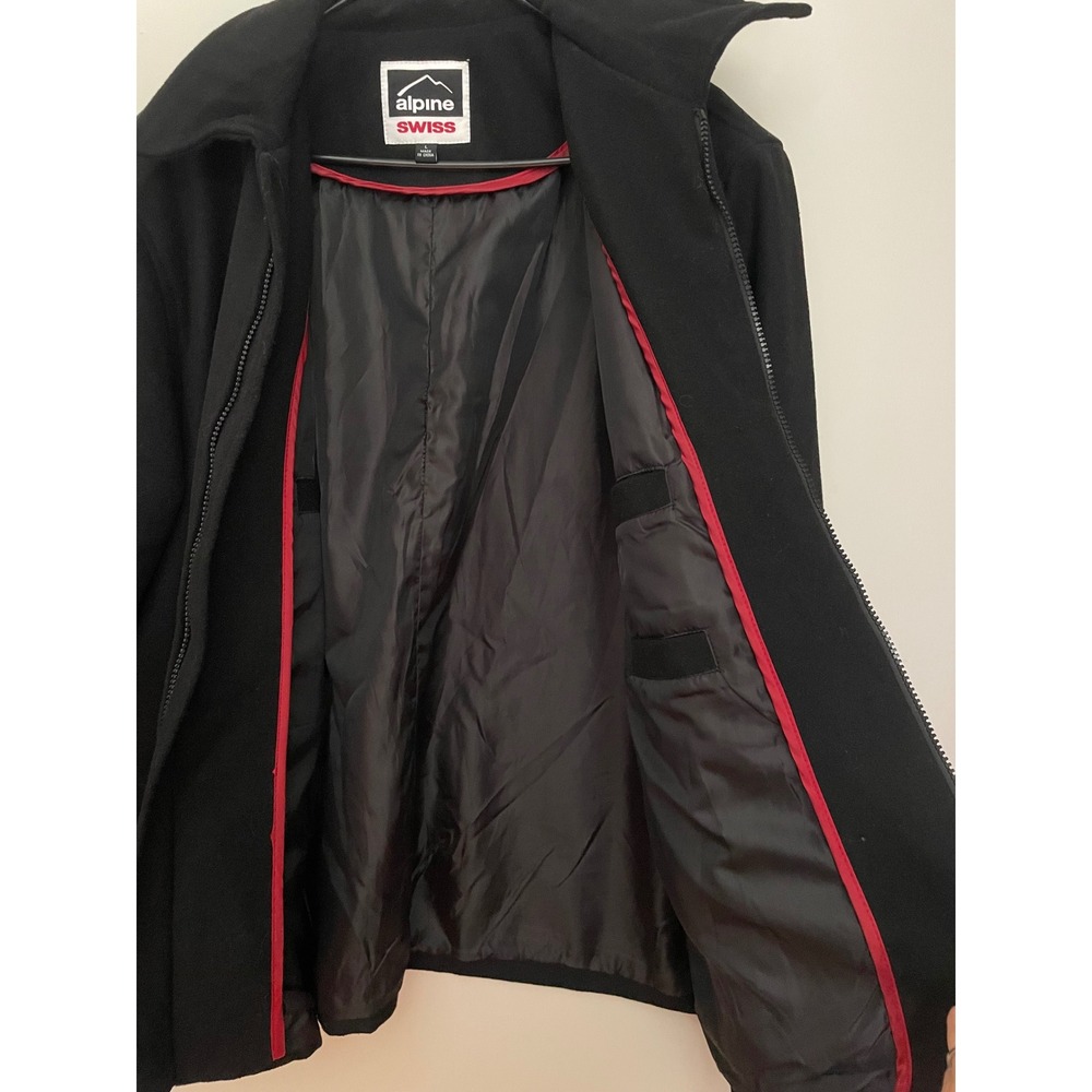 Alpine Swiss Men L Black Wool Blend Jacket‎ Full Zip Collared Coat Classic Clean - Picture 8 of 12